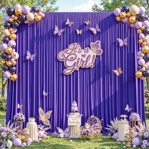 30ft×12ft Purple Backdrop Curtain for Wedding Parties, Wrinkle Free Polyester Photo Backdrop Drapes for Baby, alternate view