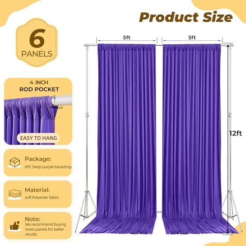 30ft×12ft Purple Backdrop Curtain for Wedding Parties, Wrinkle Free Polyester Photo Backdrop Drapes for Baby, alternate view