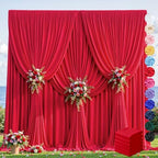 30ft×12ft Red Backdrop Curtain for Wedding Parties, Wrinkle Free Polyester Photo Backdrop Drapes for Baby