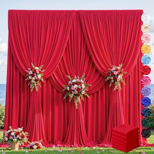 30ft×12ft Red Backdrop Curtain for Wedding Parties, Wrinkle Free Polyester Photo Backdrop Drapes for Baby