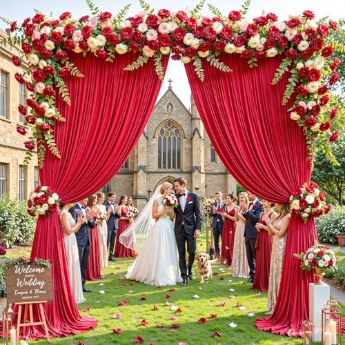 30ft×12ft Red Backdrop Curtain for Wedding Parties, Wrinkle Free Polyester Photo Backdrop Drapes for Baby, alternate view 3
