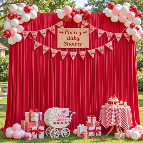 30ft×12ft Red Backdrop Curtain for Wedding Parties, Wrinkle Free Polyester Photo Backdrop Drapes for Baby, alternate view 7