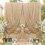 30ft×12ft Wrinkle Free Champagne Backdrop Curtain for Wedding Parties, 6 Panels 5×12ft Long Silky Polyester
