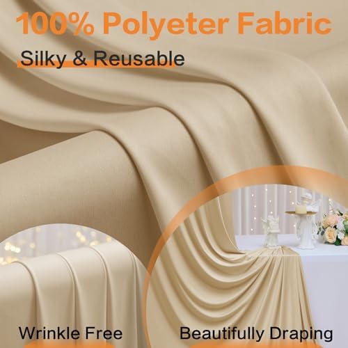 30ft×12ft Wrinkle Free Champagne Backdrop Curtain for Wedding Parties, 6 Panels 5×12ft Long Silky Polyester, alternate view 4