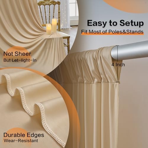 30ft×12ft Wrinkle Free Champagne Backdrop Curtain for Wedding Parties, 6 Panels 5×12ft Long Silky Polyester, alternate view 5