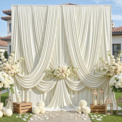 30ft×12ft Wrinkle Free Ivory Backdrop Curtain for Wedding Parties, 6 Panels 5×12ft Long Soft Silky Polyester