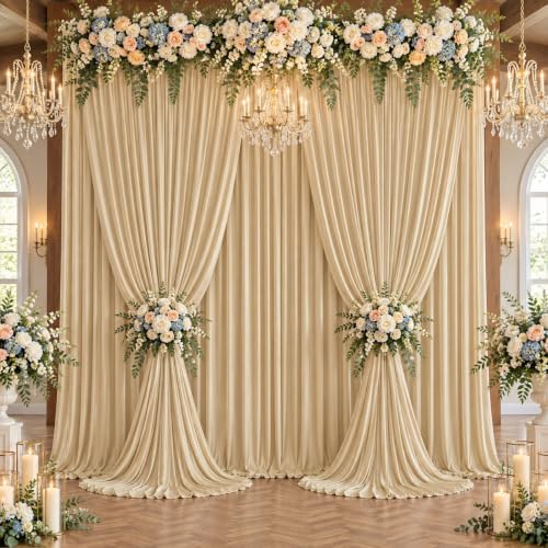 30ft×14ft Wrinkle Free Champagne Backdrop Curtain for Wedding Parties Photo in 14ft Long_6 Panels in Champagne