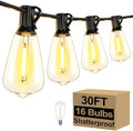 30FT Outdoor String Lights 16 Bulbs, Waterproof Patio Lights