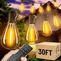 30FT Outdoor String Lights with Remote, Waterproof Patio Lights with 10+1 Shatterproof LED Bulbs, Dimmable