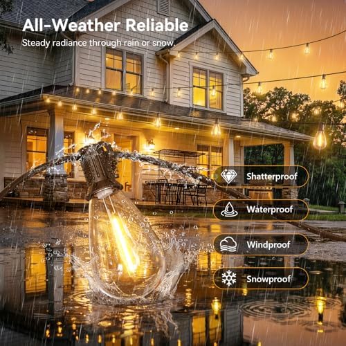 30FT Outdoor String Lights with Remote, Waterproof Patio Lights with 10+1 Shatterproof LED Bulbs, Dimmable, alternate view 3