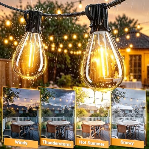 30FT Outdoor String Lights with Remote, Waterproof Patio Lights with 10+1 Shatterproof LED Bulbs, Dimmable, alternate view 3