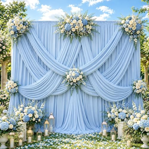 30ft x 10ft Baby Blue Backdrop Curtains for Parties, 6 Panels 5ft x 10ft Wrinkle-Free Light Blue Drapes for Baby