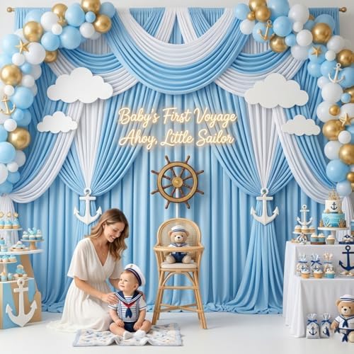 30ft x 10ft Baby Blue Backdrop Curtains for Parties, 6 Panels 5ft x 10ft Wrinkle-Free Light Blue Drapes for Baby, alternate