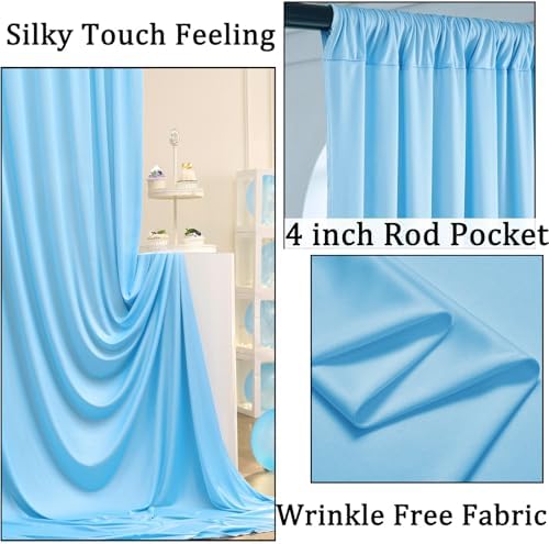 30ft x 10ft Baby Blue Backdrop Curtains for Parties, 6 Panels 5ftx10ft Thick Fabric Wedding Drapes Curtains, alternate view 2