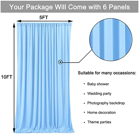 30ft x 10ft Baby Blue Backdrop Curtains for Parties, 6 Panels 5ftx10ft Thick Fabric Wedding Drapes Curtains, alternate view 6