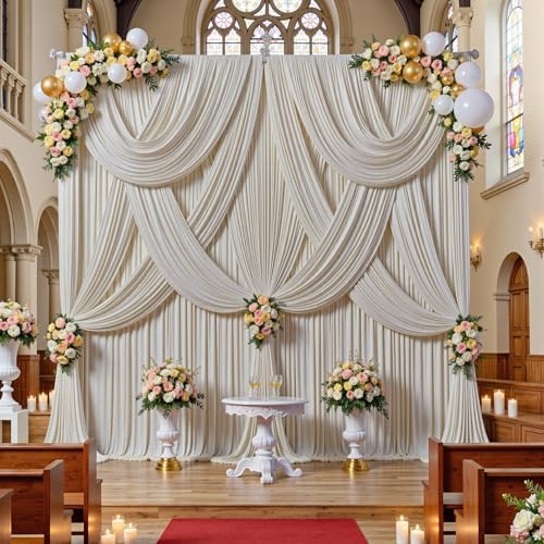 30ft x 10ft Beige Backdrop Drapes for Wedding Parties, 6 Panels Wrinkle-Free Polyester Fabric Background, alternate view 6