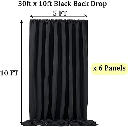 30ft x 10ft Black Backdrop Curtain Panels for Parties, Thick Wrinkle Resistant Polyester Wedding Backdrop Drapes, alternate