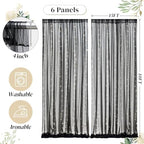 30ft x 10ft Black Backdrop Curtain with Lights String for Parties, Sheer Tulle Wedding Photo Backdrops Drapes, alternate view