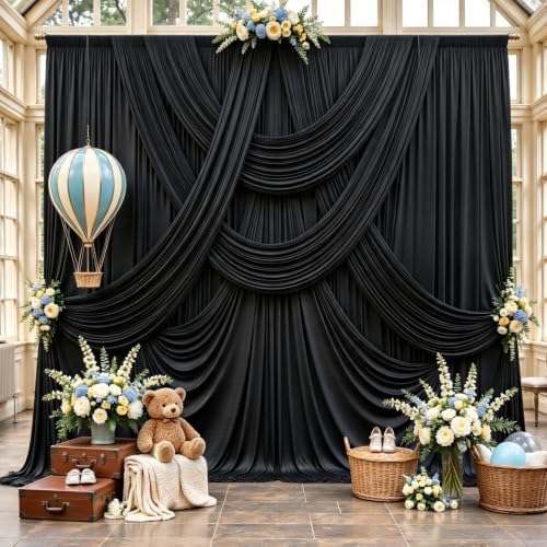 30ft x 10ft Black Backdrop Curtains, Wrinkle Free Fabric Drapes for Backdrop, Black Photo Backdrop Drapes for