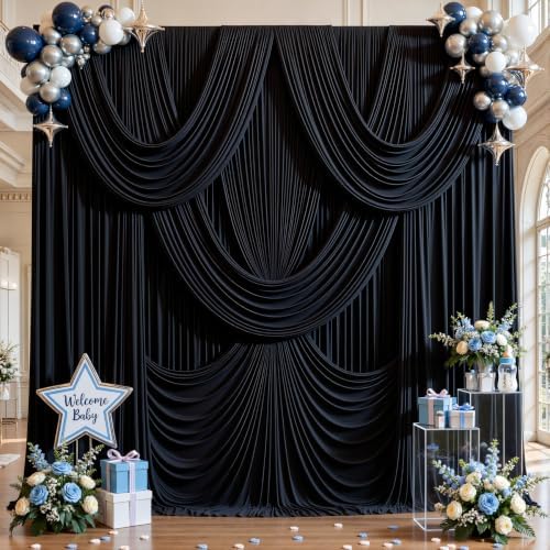 30ft x 10ft Black Backdrop Curtains, Wrinkle Free Fabric Drapes for Backdrop, Black Photo Backdrop Drapes for, alternate view