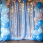 30ft x 10ft Blue Backdrop Curtain with Lights String for Parties, Sheer Tulle Wedding Photo Backdrops Drapes for, alternate