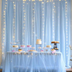 30ft x 10ft Blue Backdrop Curtain with Lights String for Parties, Sheer Tulle Wedding Photo Backdrops Drapes for, alternate