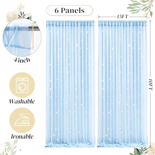 30ft x 10ft Blue Backdrop Curtain with Lights String for Parties, Sheer Tulle Wedding Photo Backdrops Drapes for, alternate