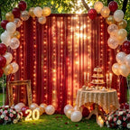 30ft x 10ft Burgundy Backdrop Curtain with Lights String for Parties, Sheer Tulle Wedding Photo Backdrops Drapes, alternate
