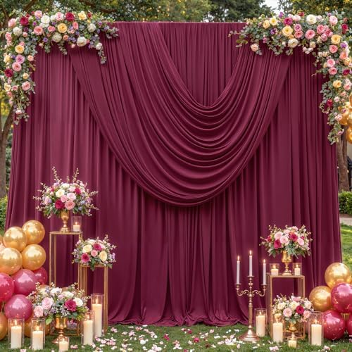 30ft x 10ft Burgundy Backdrop Curtains, Burgundy Drapes for Backdrop Fabric in 30 ft X 10 ft(6 Panels 5ft X, alternate view 6