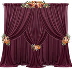 30ft x 10ft Burgundy Backdrop Curtains, Wrinkle-Free Sheer Chiffon Fabric Photo Backdrop Drapes for Wedding Arch