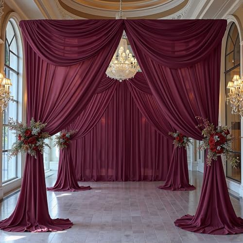 30ft x 10ft Burgundy Backdrop Curtains, Wrinkle-Free Sheer Chiffon Fabric Photo Backdrop Drapes for Wedding Arch, alternate