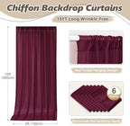 30ft x 10ft Burgundy Backdrop Curtains, Wrinkle-Free Sheer Chiffon Fabric Photo Backdrop Drapes for Wedding Arch, alternate
