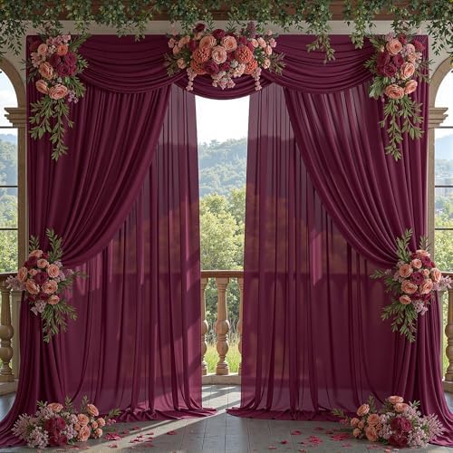 30ft x 10ft Burgundy Backdrop Curtains, Wrinkle-Free Sheer Chiffon Fabric Photo Backdrop Drapes for Wedding Arch, alternate