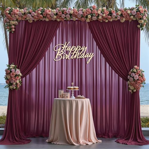 30ft x 10ft Burgundy Backdrop Curtains, Wrinkle-Free Sheer Chiffon Fabric Photo Backdrop Drapes for Wedding Arch, alternate