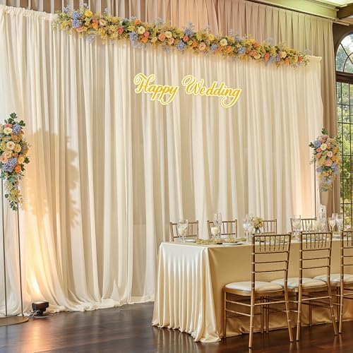 30ft x 10ft Champagne Backdrop Curtains, Wrinkle-Free Sheer Chiffon Fabric Photo Backdrop Drapes for Wedding, alternate view