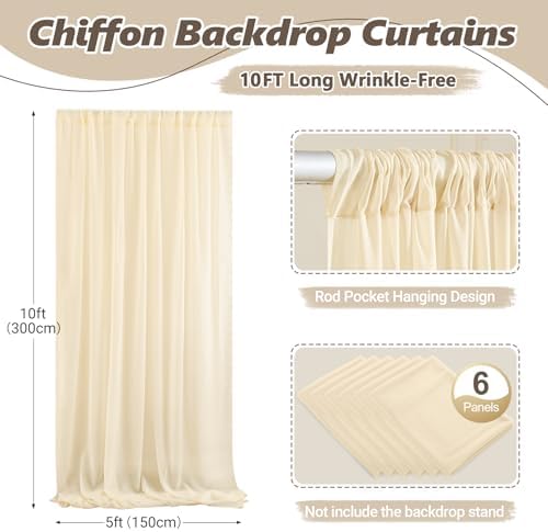 30ft x 10ft Champagne Backdrop Curtains, Wrinkle-Free Sheer Chiffon Fabric Photo Backdrop Drapes for Wedding, alternate view