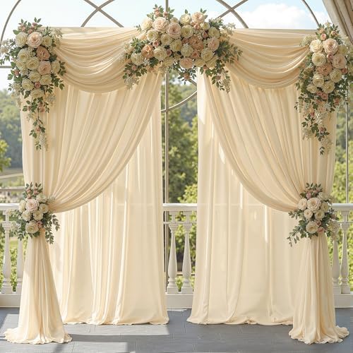 30ft x 10ft Champagne Backdrop Curtains, Wrinkle-Free Sheer Chiffon Fabric Photo Backdrop Drapes for Wedding, alternate view