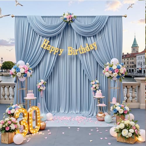 30ft x 10ft Dusty Blue Backdrop Drapes for Parties, 6 Panels Wrinkle-Free Polyester Background Curtains for, alternate view 7
