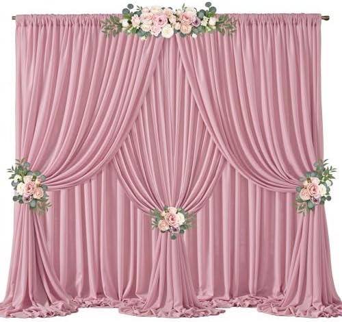 30ft x 10ft Dusty Rose Backdrop Curtains, Wrinkle-Free Sheer Chiffon Fabric Photo Backdrop Drapes for Wedding