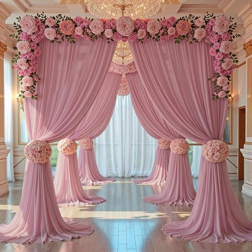 30ft x 10ft Dusty Rose Backdrop Curtains, Wrinkle-Free Sheer Chiffon Fabric Photo Backdrop Drapes for Wedding, alternate view