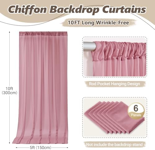 30ft x 10ft Dusty Rose Backdrop Curtains, Wrinkle-Free Sheer Chiffon Fabric Photo Backdrop Drapes for Wedding, alternate view
