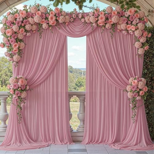 30ft x 10ft Dusty Rose Backdrop Curtains, Wrinkle-Free Sheer Chiffon Fabric Photo Backdrop Drapes for Wedding, alternate view