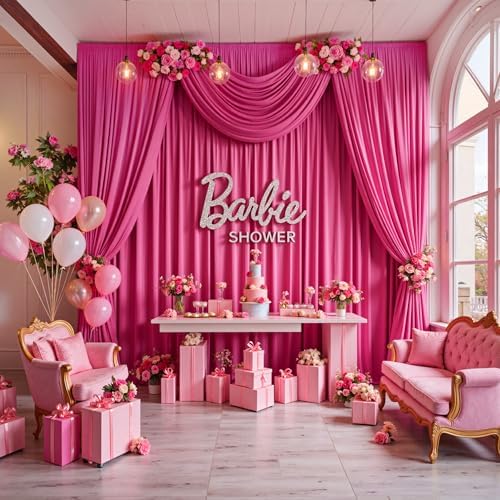 30ft x 10ft Fuchsia Backdrop Drapes for Wedding Parties, 6 Panels Wrinkle-Free Polyester Fabric Background, alternate view 6