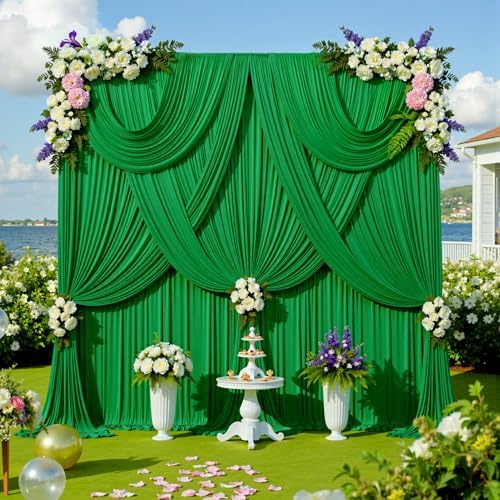 30ft x 10ft Green Backdrop Drapes for Wedding Parties, 6 Panels Wrinkle-Free Polyester Fabric Background, alternate view 5