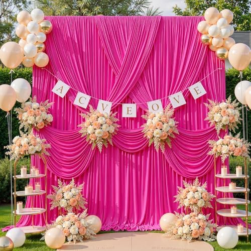 30ft x 10ft Hot Pink Backdrop Curtains, Hot Pink Drapes for Backdrop Draping Fabric Wedding Birthday Party Baby, alternate