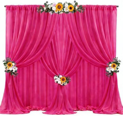 30ft x 10ft Hot Pink Backdrop Curtains, Wrinkle-Free Sheer Chiffon Fabric Photo Backdrop Drapes for Wedding Arch