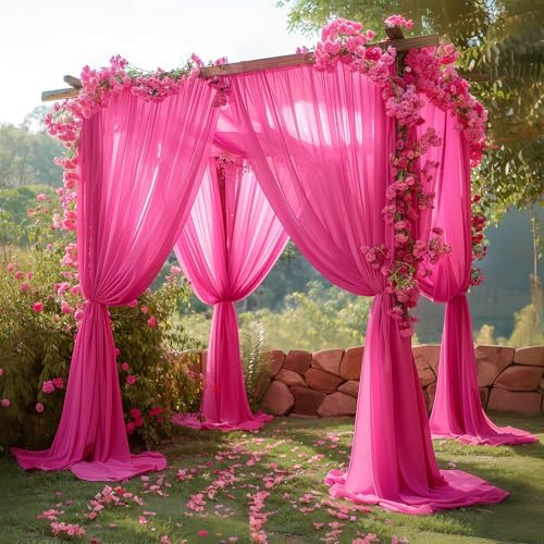 30ft x 10ft Hot Pink Backdrop Curtains, Wrinkle-Free Sheer Chiffon Fabric Photo Backdrop Drapes for Wedding Arch, alternate