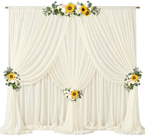 30ft x 10ft Ivory Backdrop Curtain Drapes, Wrinkle-Free Sheer Chiffon Fabric Photo Background Panels for Wedding