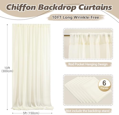 30ft x 10ft Ivory Backdrop Curtain Drapes, Wrinkle-Free Sheer Chiffon Fabric Photo Background Panels for Wedding, alternate