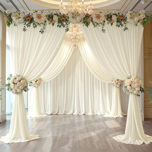 30ft x 10ft Ivory Backdrop Curtain Drapes, Wrinkle-Free Sheer Chiffon Fabric Photo Background Panels for Wedding, alternate